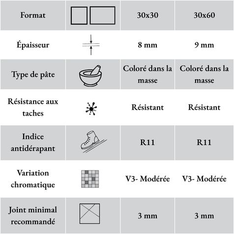 Caractéristiques techniques du carrelage d’extérieur en grès Kaleido Roc Cenere